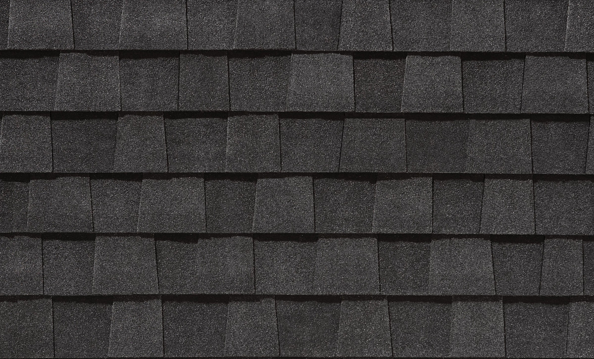 CertainTeed Landmark PRO shingles in Max Def Charcoal Black, colour swatch