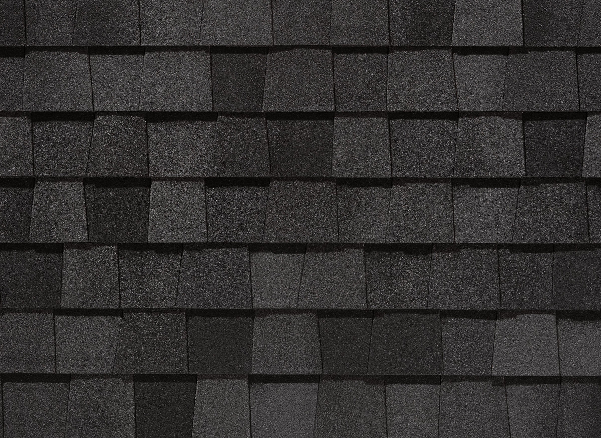 CertainTeed Landmark PRO shingles in Max Def Moire Black, colour swatch