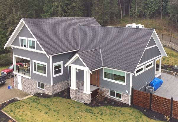 Euroshield Vermont Slate recycled rubber roof on a craftsman-style home