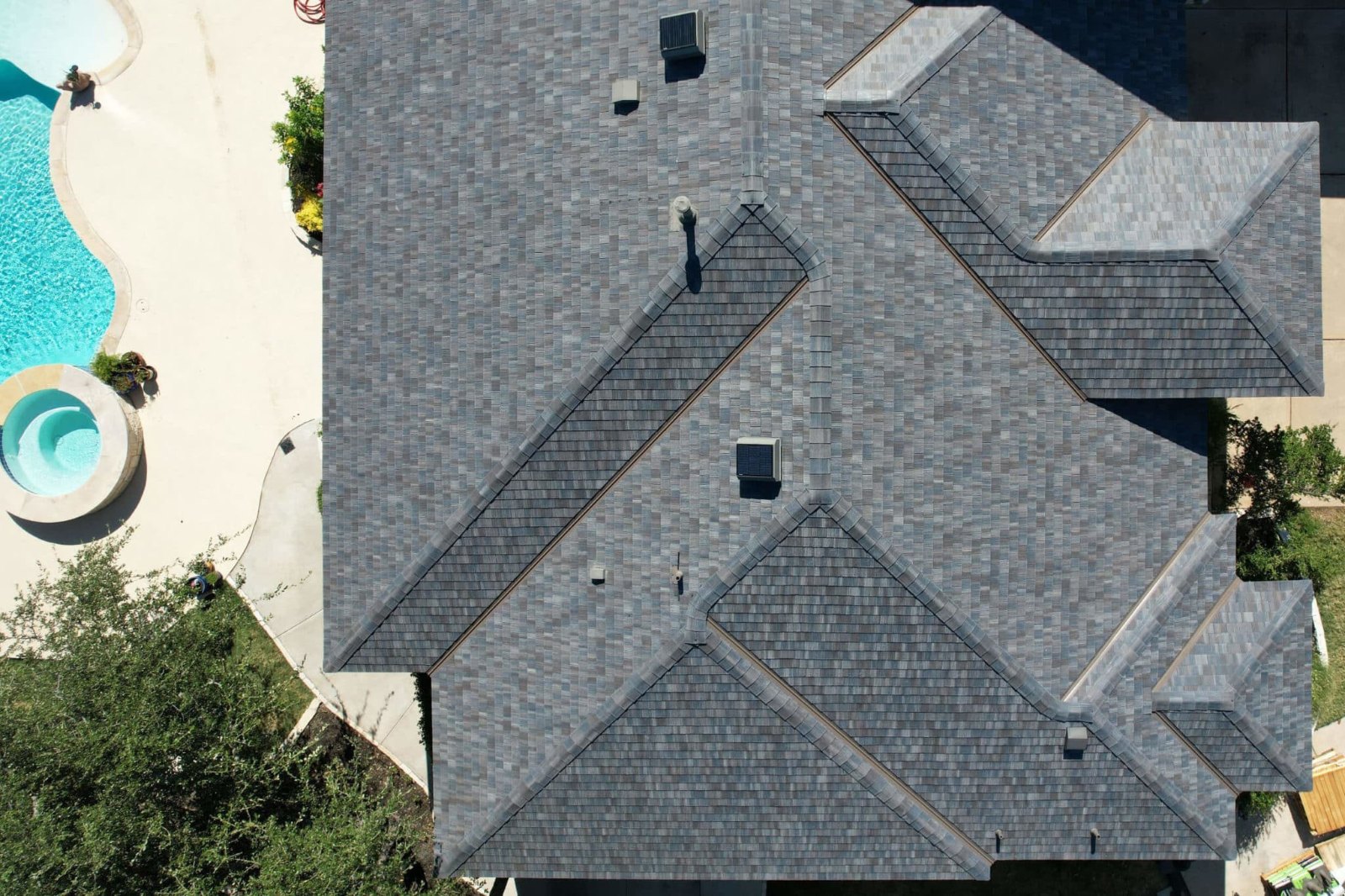 F-Wave REVIA Hand-Split Shake in Lakeshore Gray, aerial view
