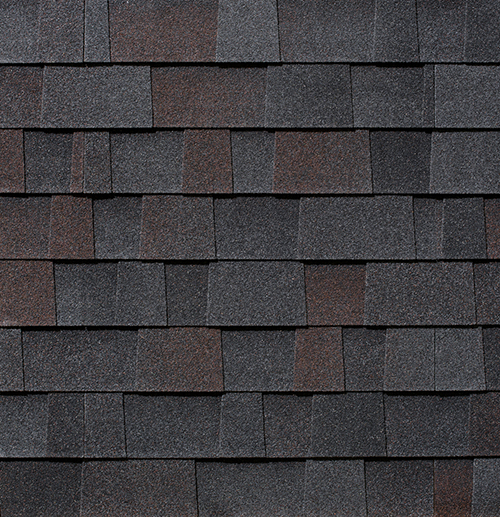 Malarkey Highlander, Vista and Legacy Scotchgard shingles in Black Oak, colour swatch