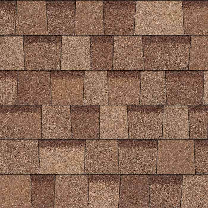 Owens Corning Duration STORM shingles in Desert Tan, colour swatch