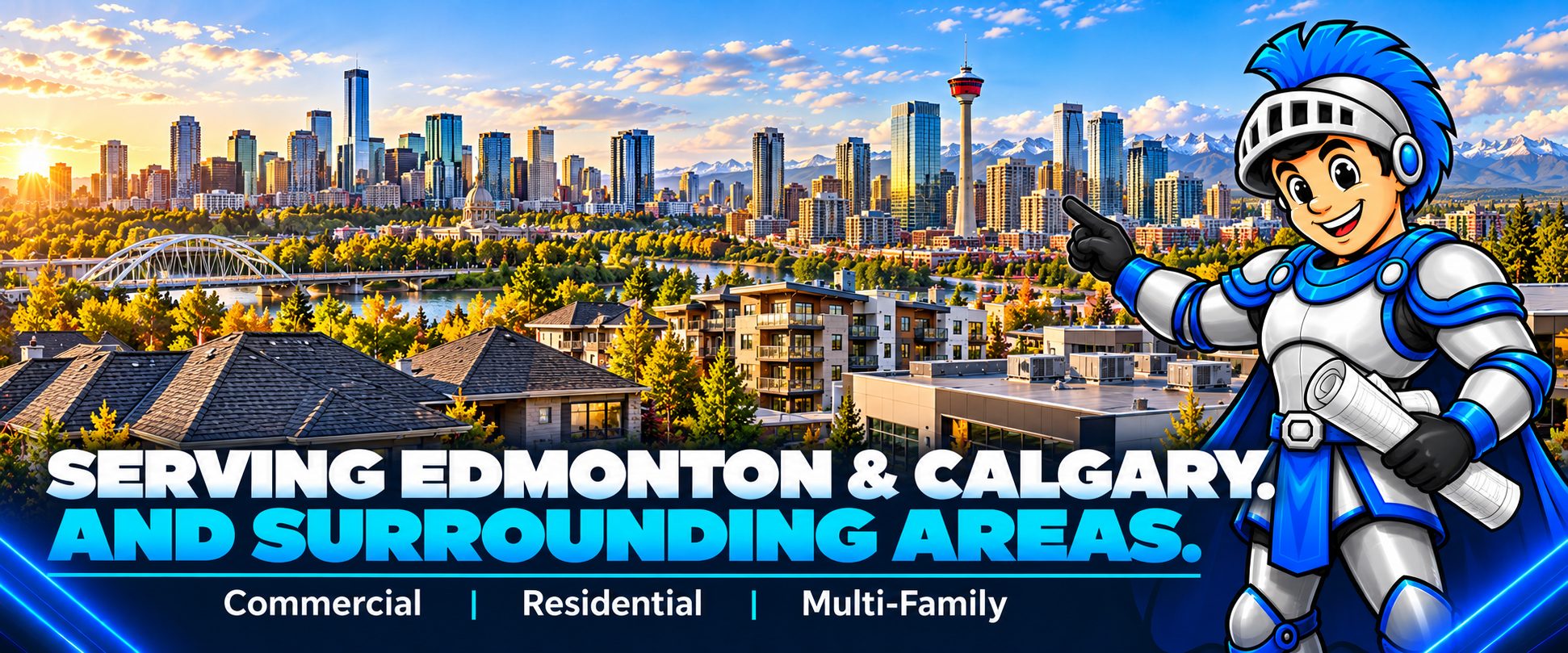 Iron Shield Roofing service areas – serving Edmonton, Calgary and surrounding areas. Commercial, residential, multi-family