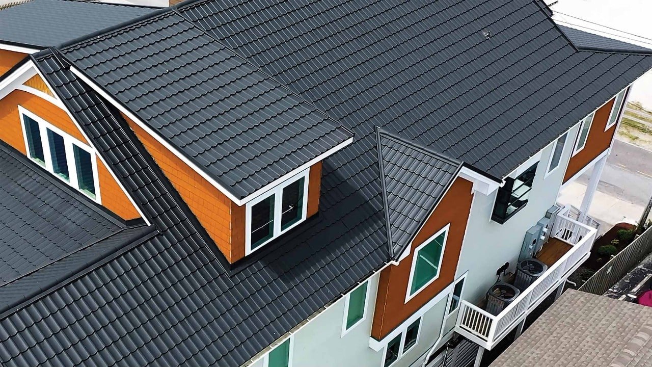 Vicwest True Nature Coastal Wave steel roof on a home, close-up