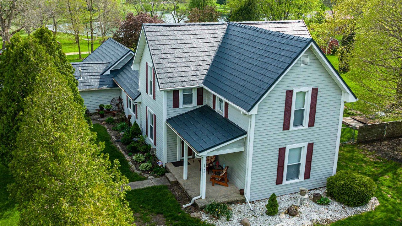 Vicwest True Nature North Ridge Slate steel roof on a two-storey farmhouse
